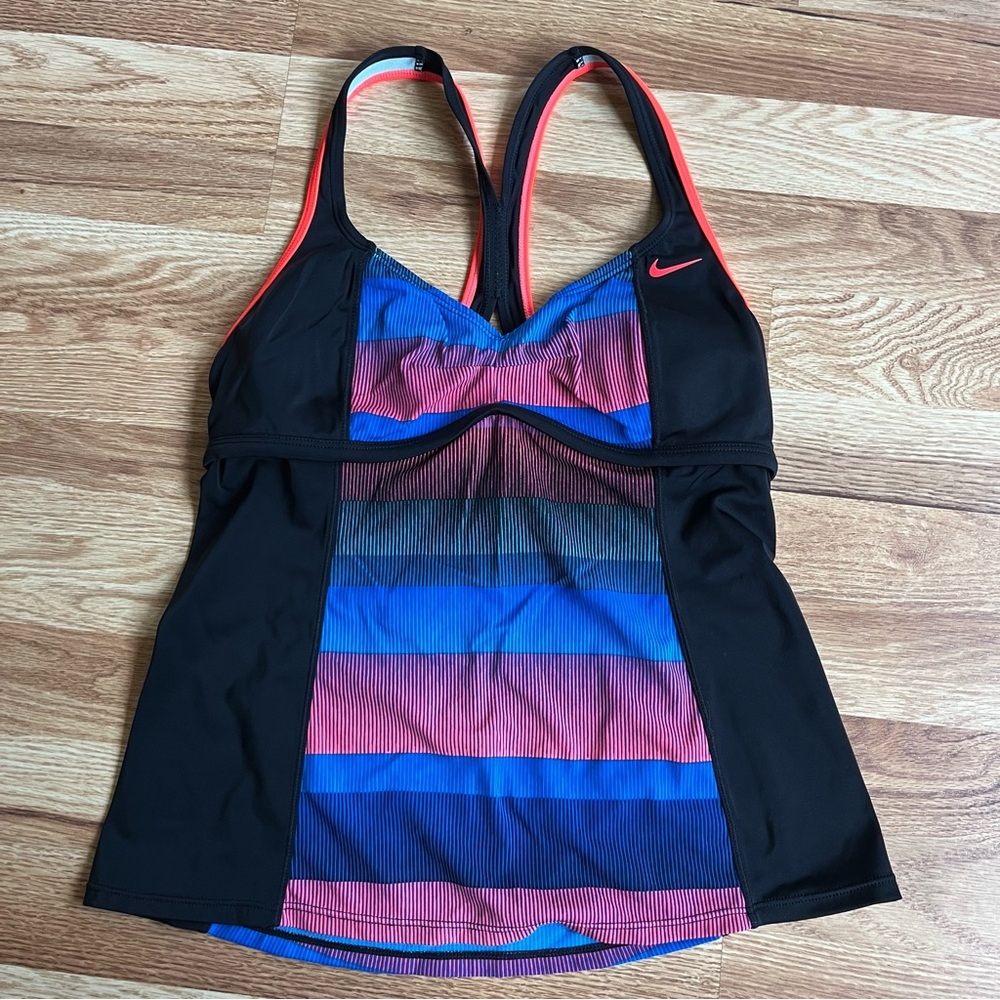 Nike Black and Blue Striped Bikini Top